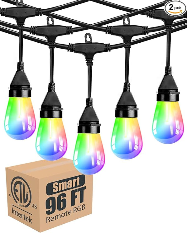 Lightdot 96FT Outdoor RGB String Lights - Dimmable Color Changing LED Patio Lights with Remote, Waterproof | Lumora