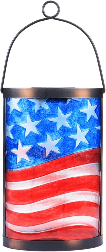Hanging Solar Lantern Outdoor Decorative Waterproof LED Solar American Flag Lights Tabletop Lamp for Outdoor Patio | Lumora
