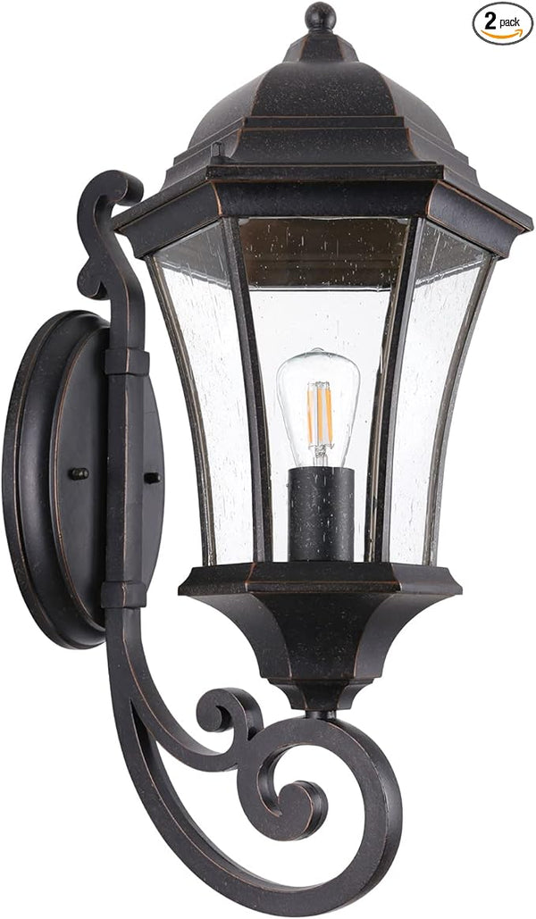 19.5in Large Outdoor Wall Light Fixture for Porch, Bronze Aluminum Exterior Door Lantern Light with Wall Mount | Lumora