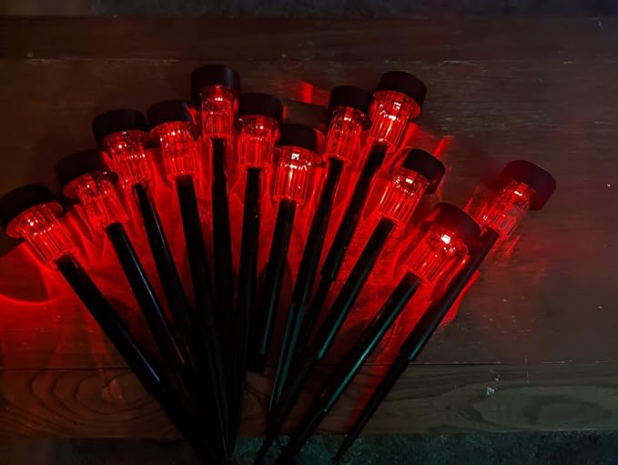 12PCS Red Solar Outdoor Lights LED Steel Garden Solar Powered Landscape Driveway Light Lamp Yar Pathway Stake Lights | Lumora