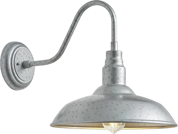 14in Outdoor Gooseneck Barn Lights for Patio, Galvanized Finish Exterior Farmhouse Wall Light Fixtures, Barn Style | Lumora