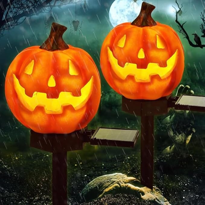 LED Solar Pumpkin Head Ground Light, Halloween Outdoor Atmosphere Decoration lamp, Cute Resin Pumpkin Head Courtyard Landscape Lights.
