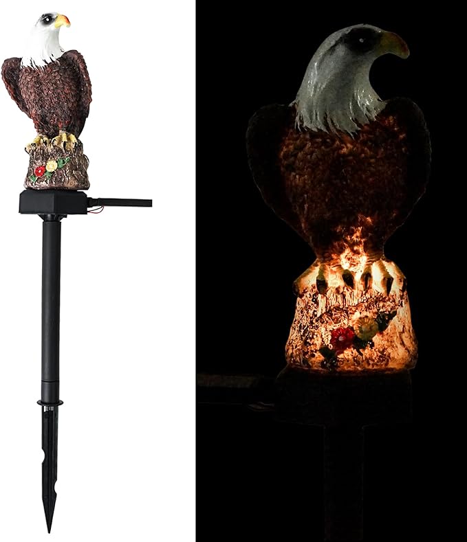 Luwint Solar Garden Statue, Small Bald Eagle Outdoor Solar Stake Light Decor for Garden Lawn Yard Decoration