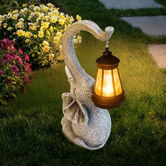 Elephant Statue Solar Garden Decor,Outside Decor Sculptures Statues Lawn Ornaments Art for Home/Patio/Balcony/Front – Unique Gifts for Grandma/Mom/Mother