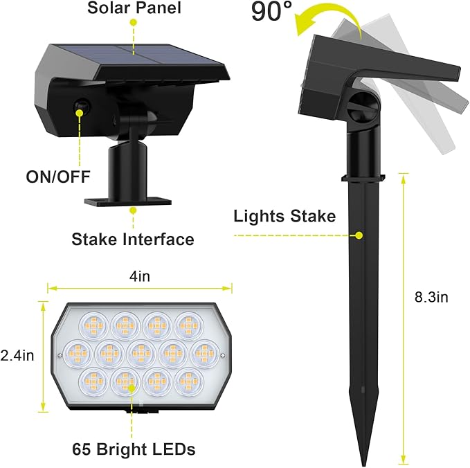 Solar Spot Lights Outdoor 8 Pack, IP65 Waterproof Solar Landscape Spotlights with 65 LEDs, 3 Lighting Modes Solar | Lumora