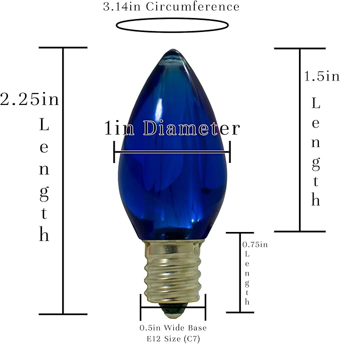 LED Christmas Outdoor Light Bulbs C7 C9 Twinkle Blinking Candelabra Style Replacement Box of 25 (Transparent Blue, C7)