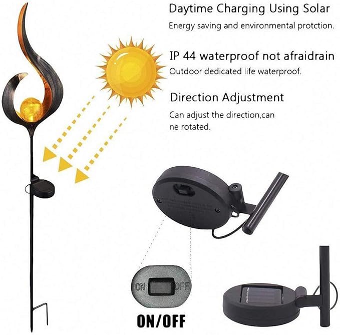 LED Outdoor Waterproof Solar Flickering Flame Lamp Landscape Pathway Torch Light With Auto On/Off For Garden Patio Yard And Backyard Decor