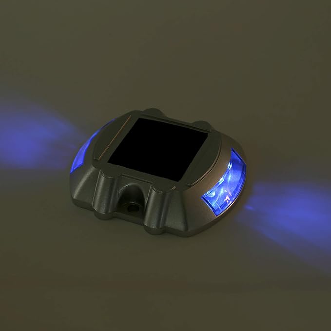 Solar Deck Lights, 3 Pack Pathway Lights Solar Powered Aluminum Stair Lights Driveway Lights Solar Step Lights for Outside Driveway Garden Pathway (Flashing Blue)