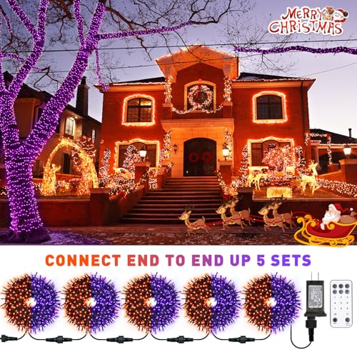 JMEXSUSS 66ft 200 LED Orange and Purple Halloween Lights Plug in