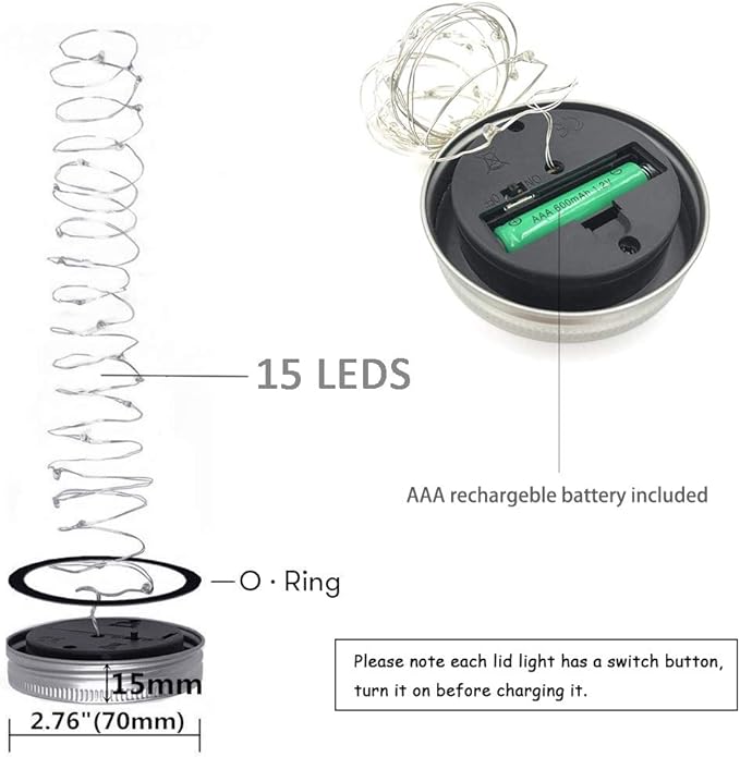 SunKite Solar Mason Jar Lights, 8 Pack 15 LED Waterproof Fairy Firefly Jar Lids String Lights with Hangers(NO Jars), Patio Yard Garden Wedding Easter Decoration - Warm White