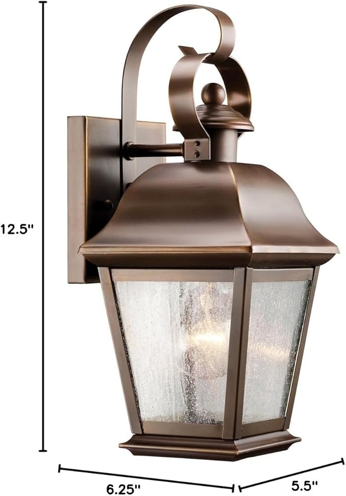 Kichler Mount Vernon 12.5" 1 Light Outdoor Wall Light with Clear Seeded Glass in Olde Bronze® | Lumora