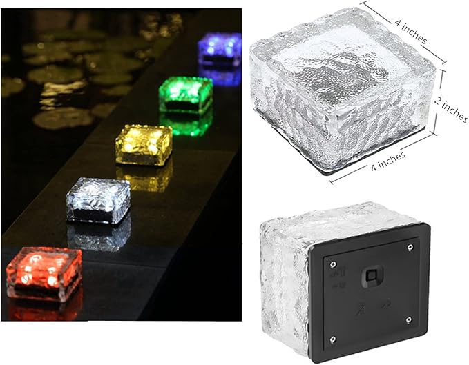 Outdoor 4 Pack Ice Cube Bricks Rocks Lights Solar Powered LED In Ground Pathways Patio Yard Garden Glow Lights Decor | Lumora