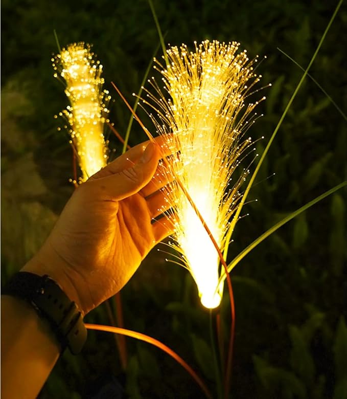 2 PCS Outdoor Solar Lights,Solar Fiber Optic Reed Light,Led Landscape Lamp,Outdoor Simulation Flower Landscape Courtyard Decoration Light for Garden,Walkway, Patio