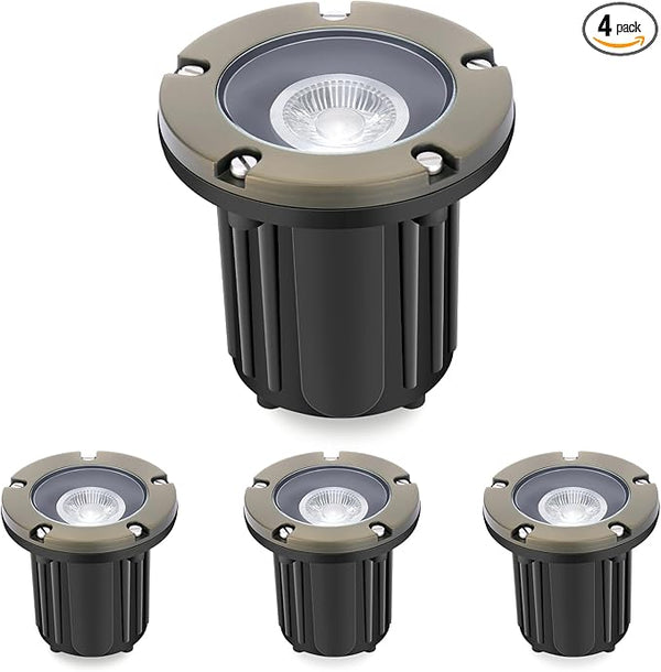 Gardencoin Brass Low Voltage Landscape Well Lights (5" Cover, 5.5" Tall), 12V LED Wired In-Ground Outdoor Up | Lumora