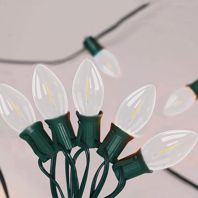Vintage C9 LED Christmas Lights Outdoor, 25Ft LED C9 Warm White Christmas String Lights with 26 Clear Bulbs | Lumora