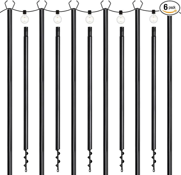 6 Pack String Light Poles for Outdoor, 10 ft Outside String Light Pole Hanging Party Wedding Decorations for Lawn | Lumora