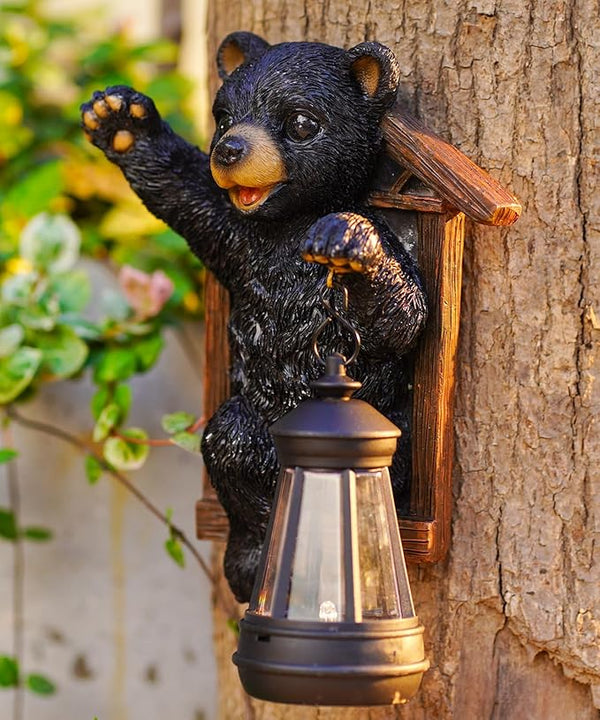 Bear Tree Hugger with Solar Lantern - Resin Bear Statue for Outdoor Garden Decor - Ideal Housewarming & Birthday | Lumora