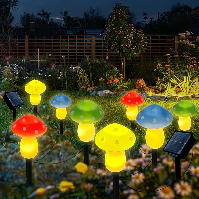 4Pcs Mushroom Solar Lights Outdoor, Waterproof Fairy Houses Light Mushroom Garden Decor Decorative Solar Powered Garden Stake Lights for Outside Lawn Walkway Patio Yard (Red/Yellow/Green/Blue)