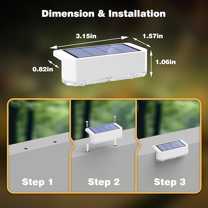 Peasur Solar Fence Lights Outdoor, 12 Pack Step Light Solar Powered, Waterproof LED Deck Lights for Stairs Railing Yard Patio Outside Warm White-White