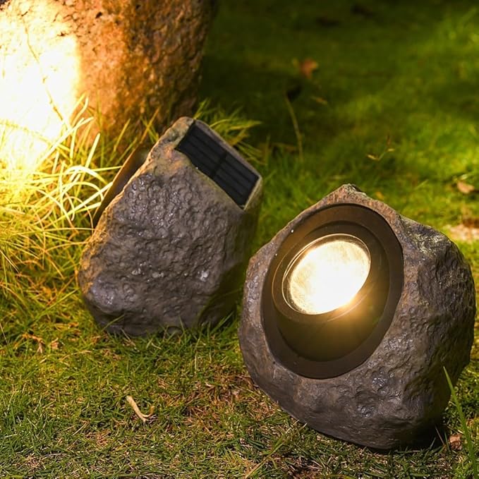 IP65 Waterproof Solar Stone Light for Garden Pathway and Patio Outdoor Lighting Featuring Solar Powered LED and Two Adjustable Lighting Modes