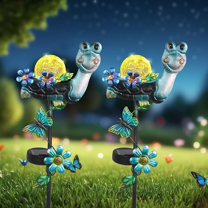Solar Turtle Garden Stake Lights for Outside Metal Turtle Solar Light Outdoor Decor Waterproof Decorative Garden Stakes Yard Lawn Landscaping Ornaments Housewarming Gifts for Women Mom Grandma