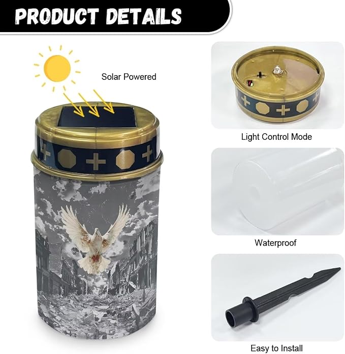 White Bird Garden Solar Light, Grave Solar Lights for Cemetery, Waterproof, Solar Powered, Easy to Install, Decorate Lawn, Patio, Fence, Backyard