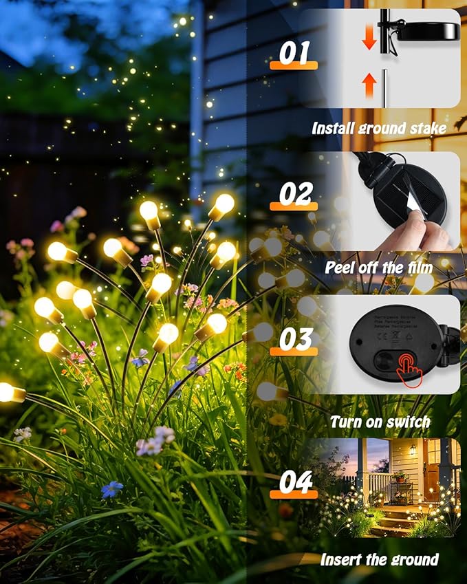 OZS 10 Pack Total 80 LED Solar Garden Lights Fairy Outdoor - Solar Firefly Lights Outdoor, Sway by Wind, Waterproof for Garden Patio Pathway Fairy Decoration (Warm White)