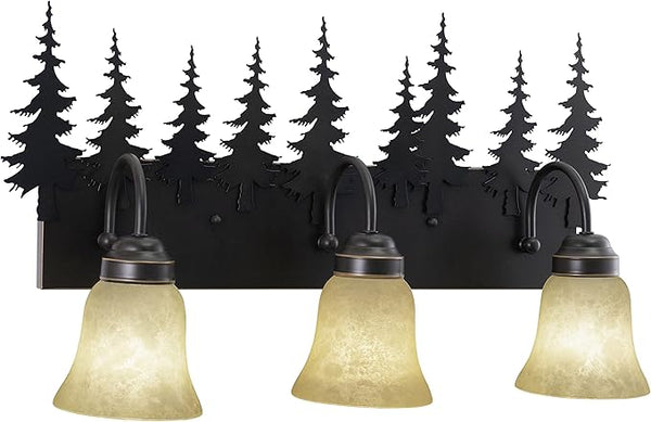 VAXCEL Yosemite 3-Light 24.75 inch Wide Burnished Bronze Rustic Cabin Bathroom Vanity Lighting Fixture, Amber Flake | Lumora