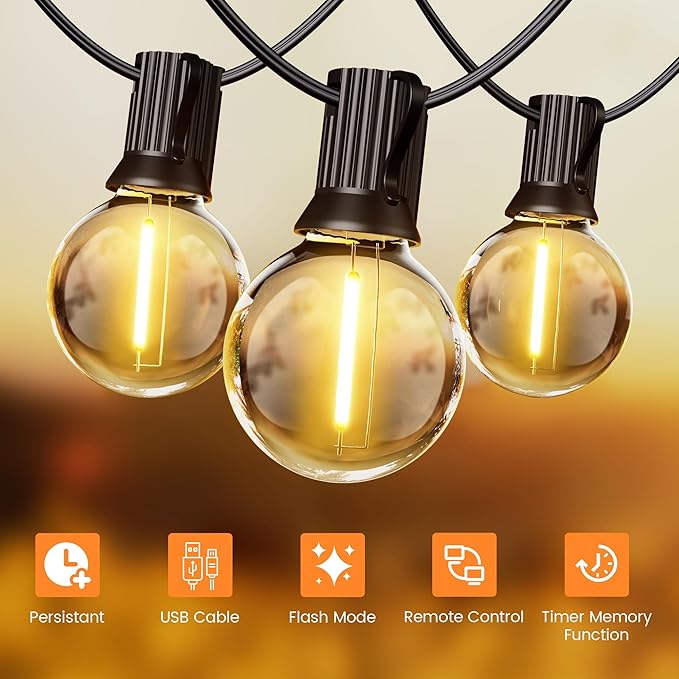 OHLUX 120FT Solar String Lights Outdoor with Remote, Commercial Grade Patio Lights with 52 Shatterproof G40 Globe | Lumora