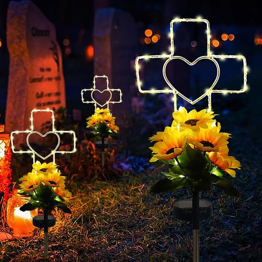 Lmtocs Solar Cross Cemetery Decorations for Grave, Memorial Sympathy Gift for Loss of Loved One Mom Dad, Grave Decorations for Birthday in Heaven Mother Day Fathery Day Memrial Christmas