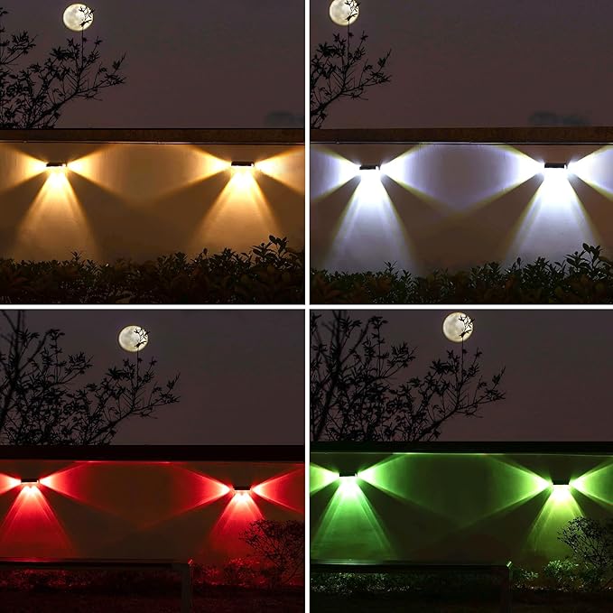 Solar Fence Lights 8 Pack Solar Fence Lights Outdoor with 3-Side Lighting, 9 Colors&11 Lighting Modes, IP65 Waterproof, Fence Lights Solar Powered for Outside Wall Backyard Step Patio Deck Garden