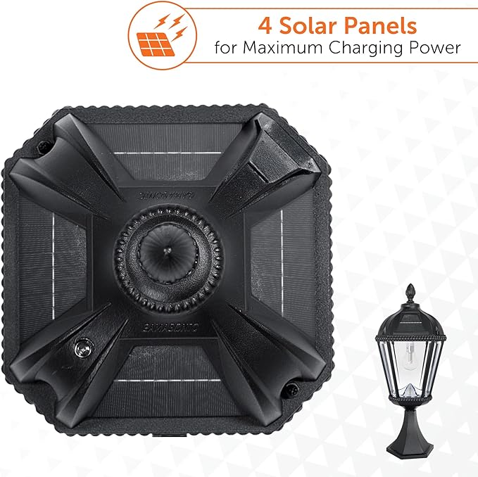 Gama Sonic Outdoor Solar Post Light with Pier Base, Black Aluminum and Beveled Glass, Royal Bulb 150 Lumens Warm | Lumora