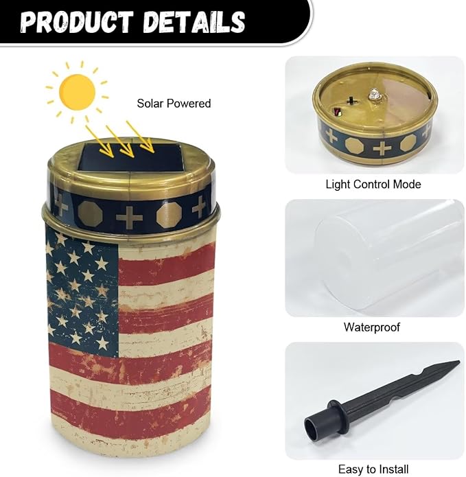 Solar Lights Outdoor Waterproof,American Flag Designs Landscape Lighting Outdoor Solar Lights for Outside Solar Garden Lights