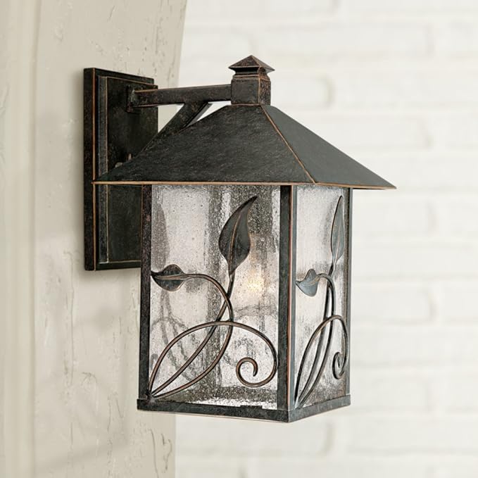 Franklin Iron Works French Garden Rustic Country Cottage Natural Outdoor Wall Light Bronze Brown Hardwired 8 1/2" Wide Fixture Clear Seedy Glass Shade for Bedroom Bathroom Bedside Living Room Home