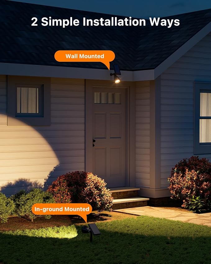 4 Pack Solar Powered LED Spotlights Outdoor Waterproof Ultra Bright Sunset Spot Lights for Christmas Tree, Santa Claus, Reindeer Outside Landscape Uplights for Wall, House, Garden, Backyard Warm White