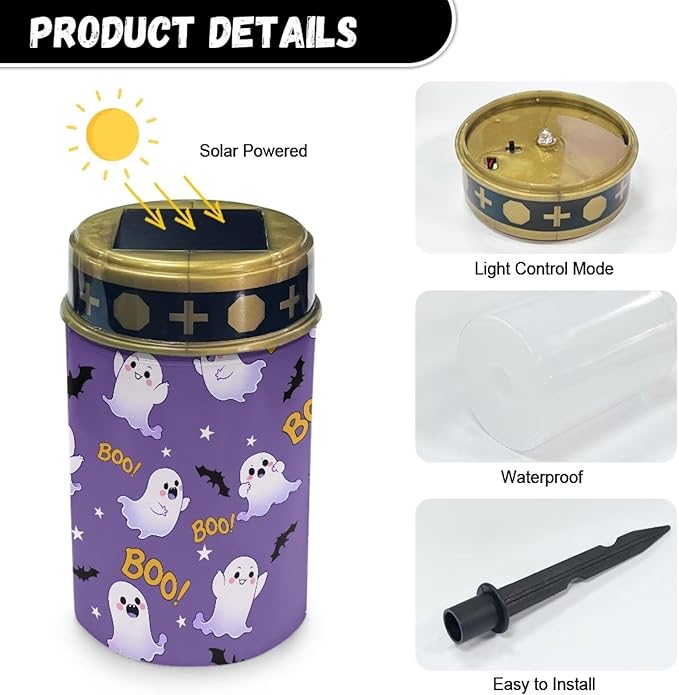 Cute Ghost Solar Lights Outdoor Garden, Waterproof Solar Powered Stake Lights, Decor for Dad Grandma Garden Yard Gravesite