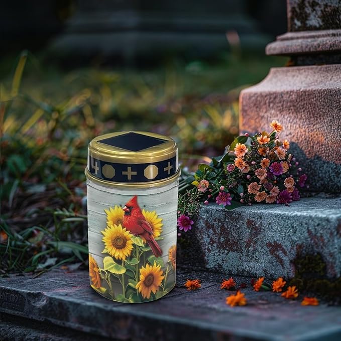 Cemetery Decorations for Grave Cardinal Bird Cemetery Solar Lights for Grave Auto On/Off LED Solar Light for Cemetery Decor Memorial Gifts 2 Pack