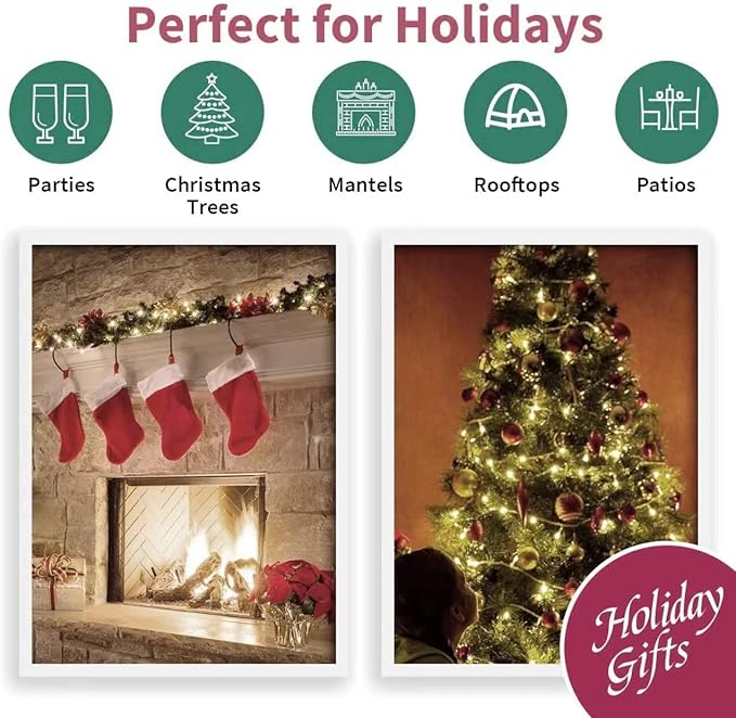 LAMPHOME Christmas Lights 2PACK 150count Mini Clear Lights White Wire Christmas Tree String Lights Set for Outdoor Indoor Christmas Decorations Wedding Valentines Day Decor,UL Certified (31.9ft X2)