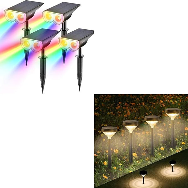 Linkind Multicolor Solar Spot Lights 4 Pack+ Warm White Solar Pathway Lights 8 Pack - Outdoor Security Flood Light | Lumora