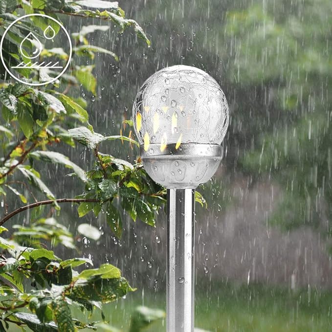 CHICIRIS Outdoor Solar Light - 2Pcs LED Solar Landscape Lamp Stake Crackle Round Ball Lights, LED Solar Lawn Light for Garden Porch Patio Yard
