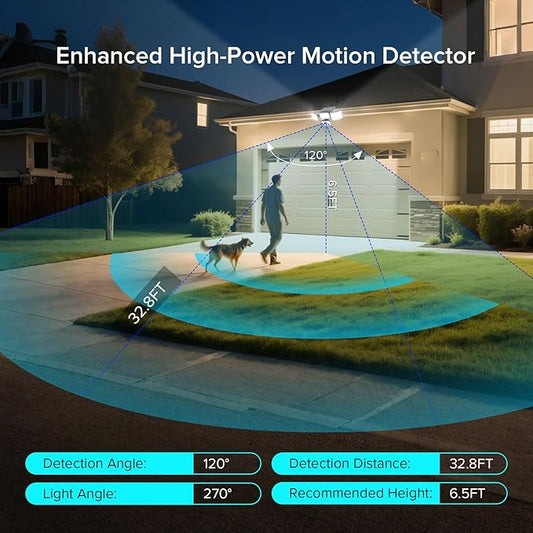 JJX Solar Outdoor Lights 3000LM 278 LED, 1 Pack 4-Head Motion Sensor Outdoor Lights, 6500K IP65 Waterproof 4 Lighting Modes Solar Security Light for Yard Garden Driveway with Remote Control