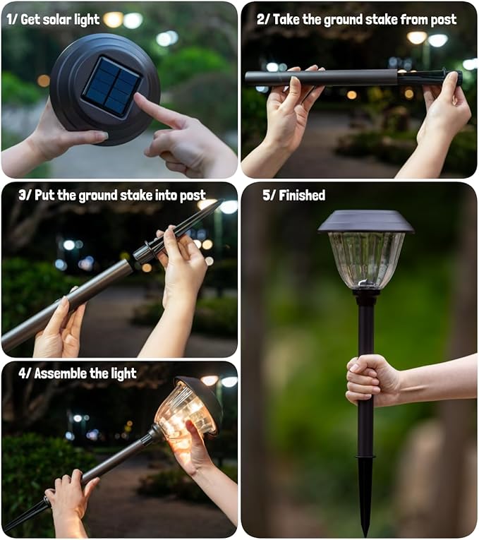 Landscape Lighting Solar,Tall Metal and Glass Path Lights Solar Powered with Waterproof for Garden, Pathway, Driveway,Yard, Patio (5Pack, Warm White)