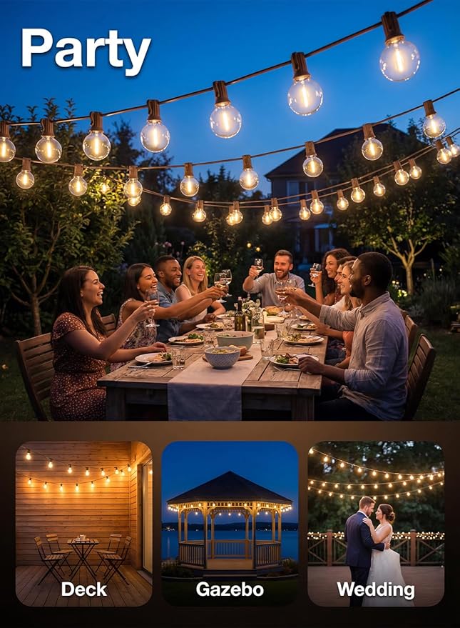 SUNSGNE 25FT Brown Outdoor String Lights, Shatterproof LED Globe String Lights with G40 Bulbs, Waterproof Connectable Hanging Light for Backyard Patio Porch Balcony Party Decor, E12 Base