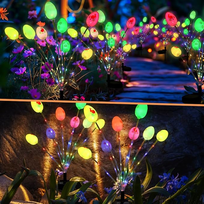 2 Packs Solar Easter Decorations Outdoor Stake Lights, LED Egg Lights for Easter Decor, Waterproof Solar Stake Light for Lawn Pathway Landscape Yard Porch Patio(Color:Colorful)