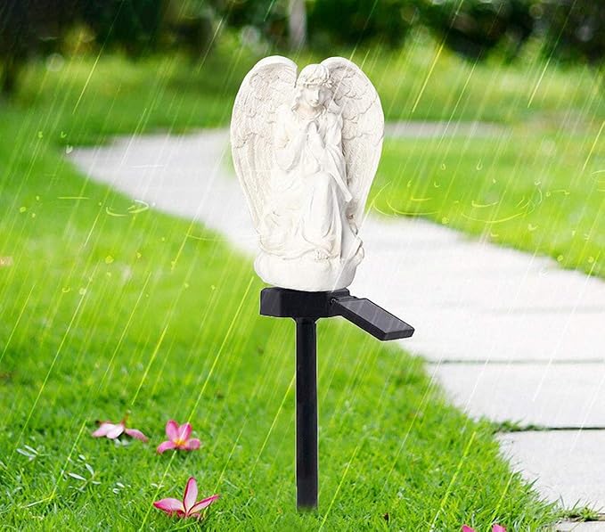 Ulalaza Outdoor Resin Solar Lights Angel Shape Solar Powered LED Lamp Waterproof Garden Light Decoration for Walkway Path Landscape Lawn Yard