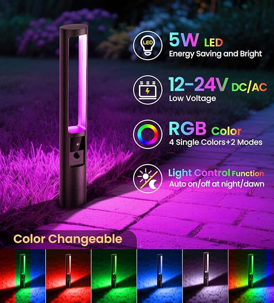 MEIKEE 5W RGB Low Voltage Landscape Lighting, 12-24V RGB Color Changing LED Pathway Lights, IP66 Waterproof Aluminum Outdoor Landscape Lights for Garden Yard Decoration 4 Pack