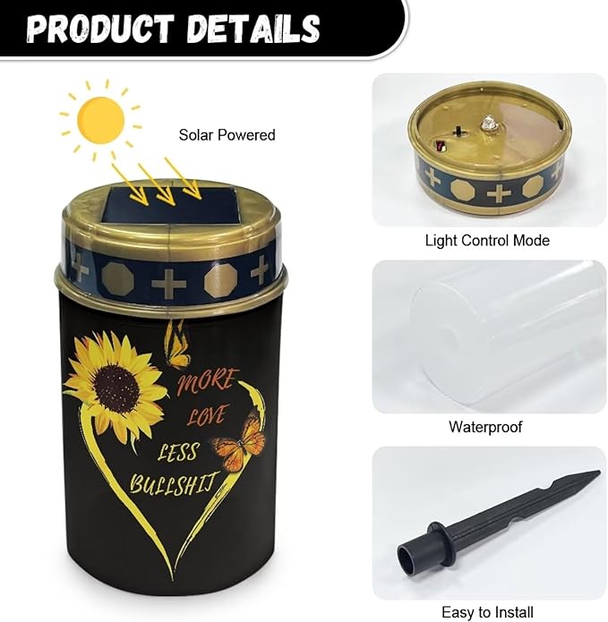 Sunflower Heart Solar Outdoor Lights, Waterproof Solar Pathway Lights,Auto On/Off Solar Lights, Solar Garden Lights for Grave Walkway Driveway Yard Lawn Landscape