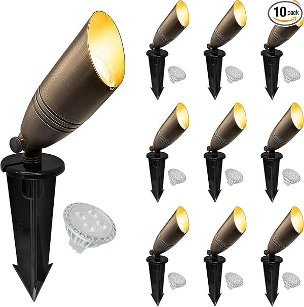 GKOLED UL Listed Solid Brass Landscape Spotlight, Low Voltage Outdoor Directional Uplight, with 5W MR16 LED Bulb & | Lumora