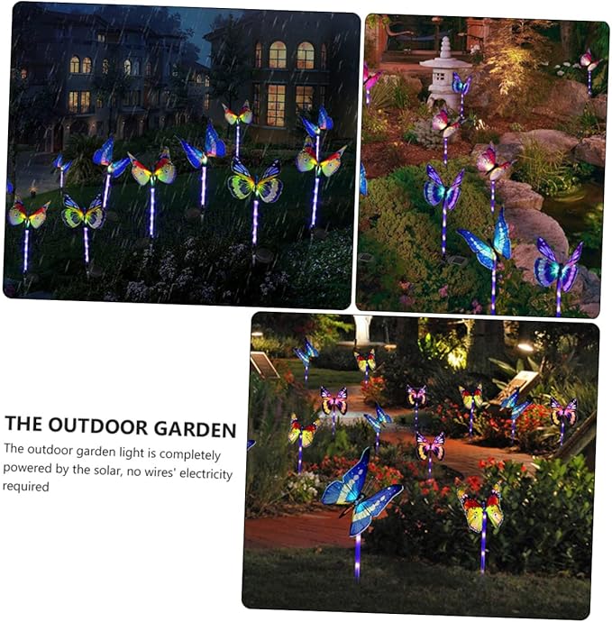 TOYANDONA 3pcs LED Solar Color Changing Butterfly Garden Lights Set Waterproof Outdoor Decorative Solar Pathway Lamps for Lawn and Backyard