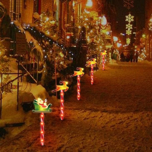 LAMPHOME Christmas Pathway Lights Outdoor, 5PCS Santa Sleigh Markers Christmas Decorations Outdoor Yard, Pathway Marker Stake Lights for Patio Ground Path Sidewalk Walkway Driveway